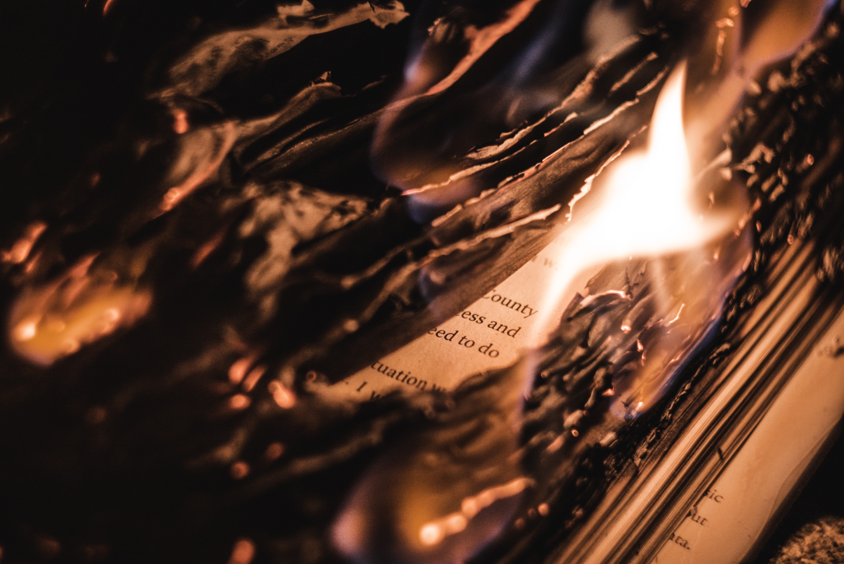 Close up of book burning